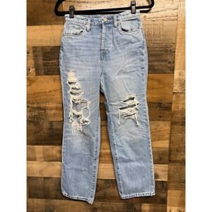 BLANKNYC High Rise Distressed Straight Leg Light Wash Button Fly Jeans